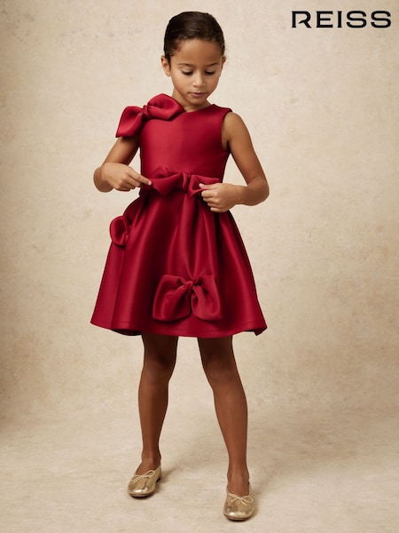 Reiss Red Joey Scuba Bow-Detail Flared Dress (W90615) | £50