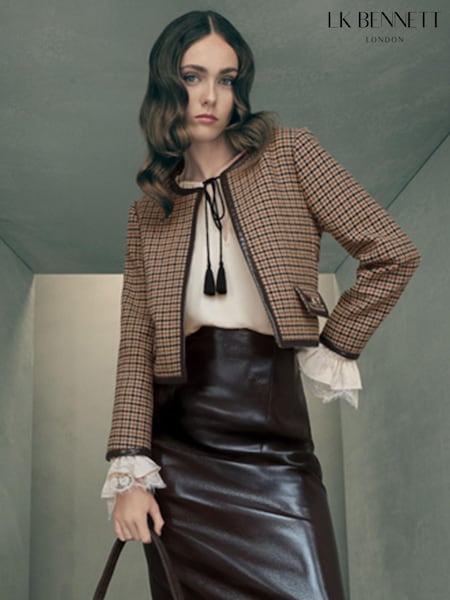 LK Bennett Brown Zisou Check Print Mini Check Jacket (W90622) | £399
