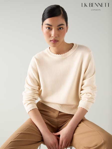 LK Bennett Cream Sandy Plain Cotton Relaxed Sweater (W90629) | £0