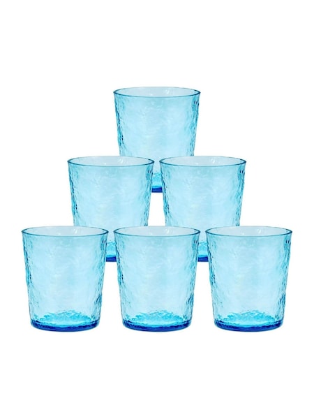 Bayside Set of 6 Blue Lulworth Acrylic Hammered Tumbler Glasses 360ml (W90651) | £25