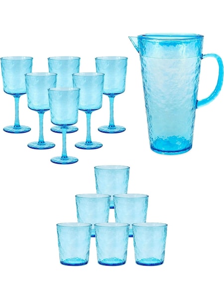 Bayside Set of 12 Blue Wine Glass and Tumblerd with Pitcher Set (W90661) | £70