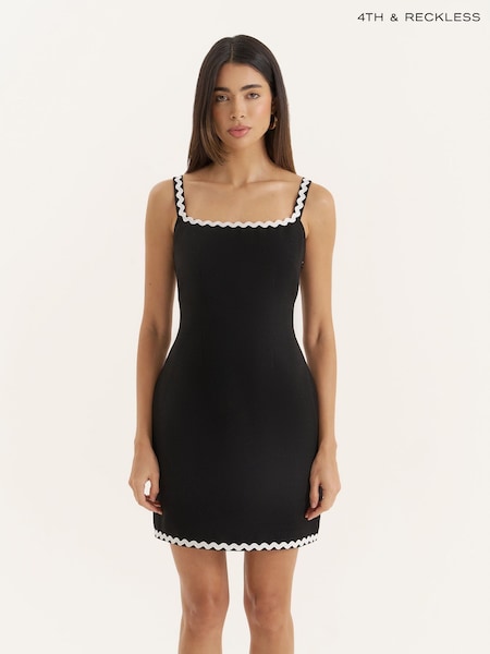 4th & Reckless Black Mini Constrast Trim Dress (W91174) | £55