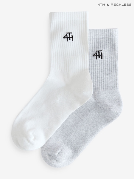 4th & Reckless White Multipack Branded Socks 2 PACK (W91175) | £12