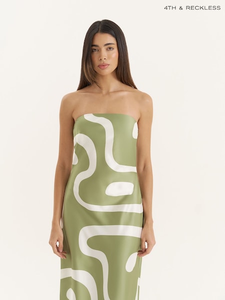 4th & Reckless Green Abstract Print Bandeau Satin Maxi Dress (W91176) | £55