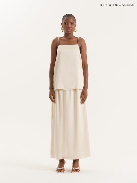 4th & Reckless Cream Satin Maxi Skirt (W91181) | £40