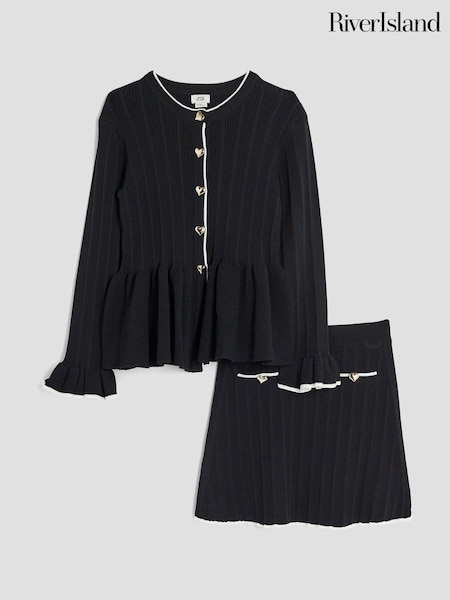 River Island Black Tipped Peplum Cardigan Set (W91239) | £39
