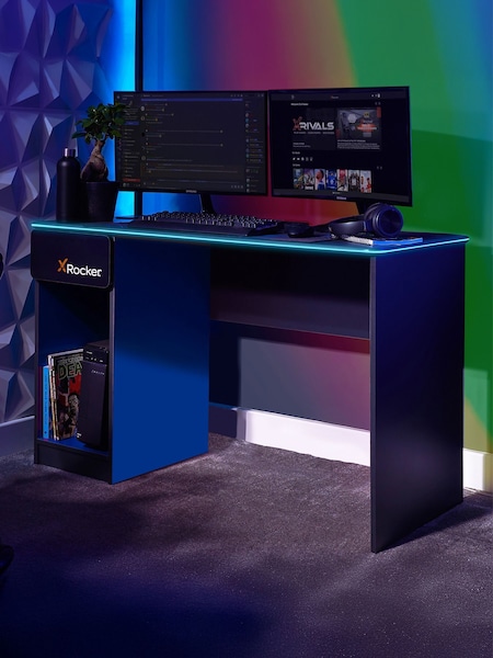 X Rocker Blue Carbon Tek Desk With Wireless Charging And Neo Fibre LED (W91408) | £170