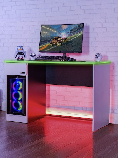 X Rocker White Carbon Tek Desk With Wireless Charging And Neo Fibre LED (W91415) | £170