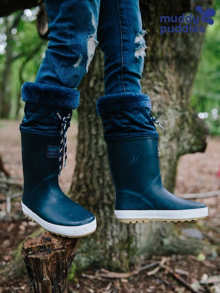 Muddy Puddles Blue Fleece Lined Puddleflex Wellies (W91461) | £34 - £36