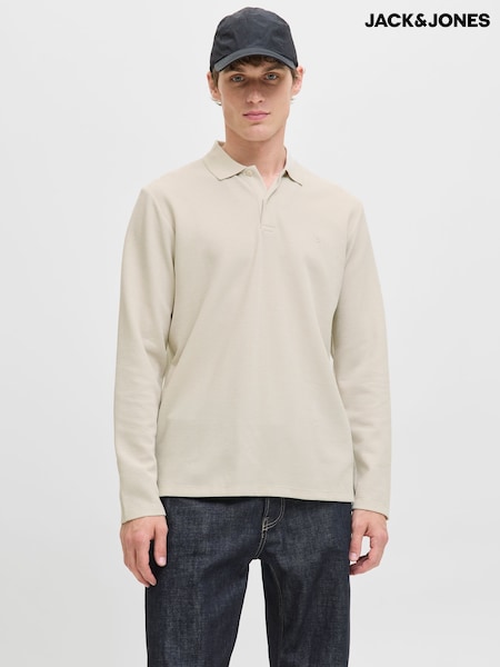 JACK & JONES Cream Long Sleeve Polo Shirt (W91552) | £30