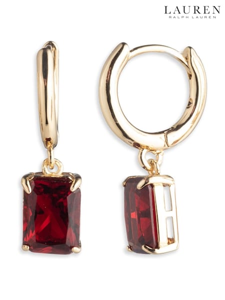Lauren Ralph Lauren Gold Gold Tone12mm Huggie Earrings with Red Crystal Drop (W91622) | £50