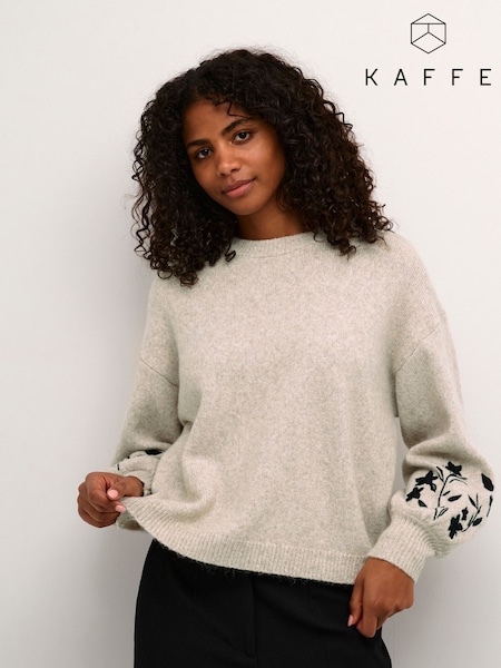Kaffe Grey KAlisette Knit Embellished Sleeve Jumper (W91732) | £100