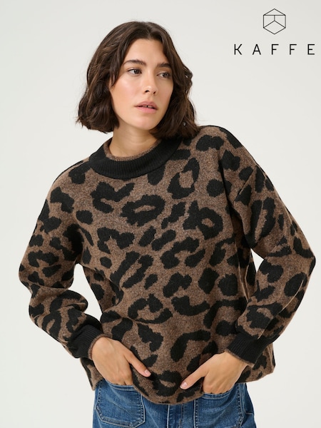 Kaffe KAwilma Knit Animal Print Brown Jumper (W91734) | £60