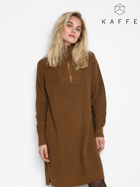 Kaffe KAlioa Long Sleeve Knit Brown Dress (W91739) | £65