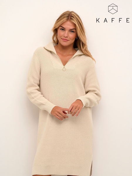 Kaffe Lioa Long Sleeves Zip Knit White Dress (W91743) | £65