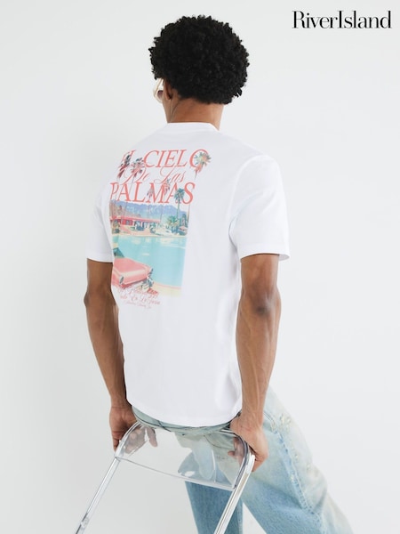 River Island White Regular Fit El Cielo Palmas T-Shirt (W91823) | £26