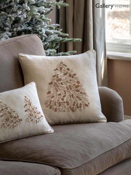 Gallery Home Cream Luxe Embroidered Christmas Tree Cushion (W92077) | £28