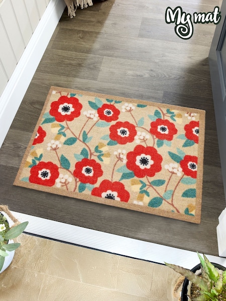 My Mat Beige Floral Print Blooms Mat (W92112) | £20