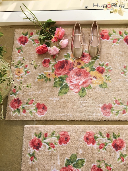 Hug Rug Beige Vintage Rose Mat (W92125) | £49