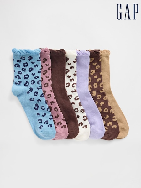 Gap Brown/Pink Ruffle Crew Socks 7 Pack (W92190) | £18