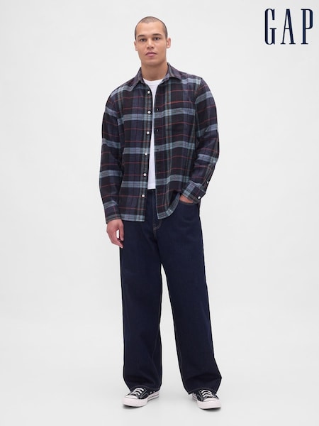 Gap Navy Blue Cotton Relaxed Flannel Shirt (W92193) | £45