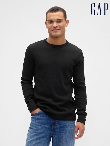 Gap Black Waffle Knit Crew Neck T-Shirt (W92237) | £16