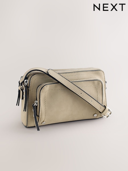 Stone Double Zip Cross-Body Faux Suede Bag (W92385) | £26