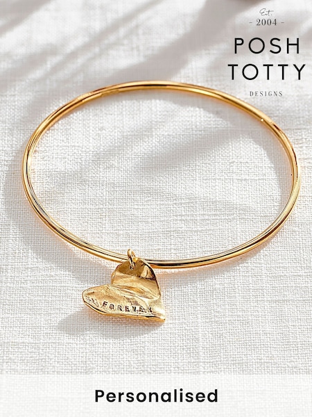 Personalised Fortune Heart Charm Bangle by Posh Totty Designs (W92422) | £140