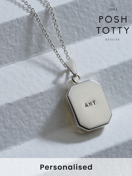 Personalised Rectangle Locket Necklace by Posh Totty Designs (W92429) | £99