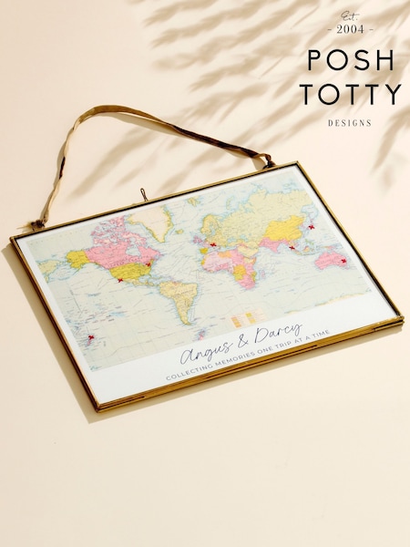 Personalised Where We've Been World Map Stitch Print by Posh Totty Designs (W92430) | £65