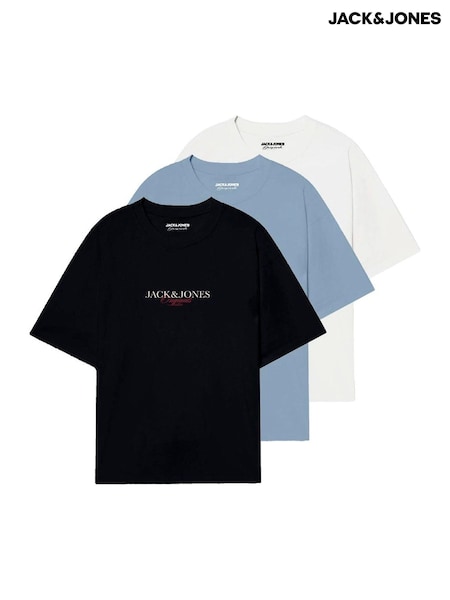 JACK & JONES Black 3 Pack Logo Short Sleeve T-Shirts (W92462) | £30