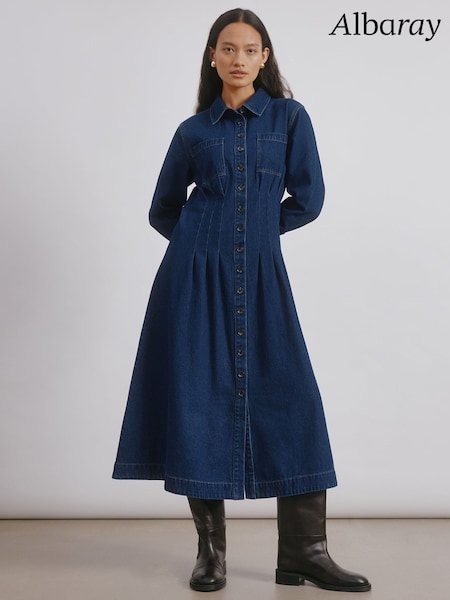 Albaray Blue Denim Fitted Midi Dress (W92489) | £110