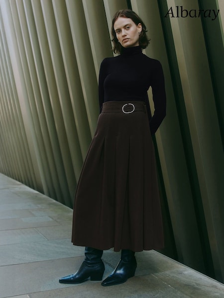Albaray Chocolate Tailored Pleat Brown Skirt (W92497) | £99