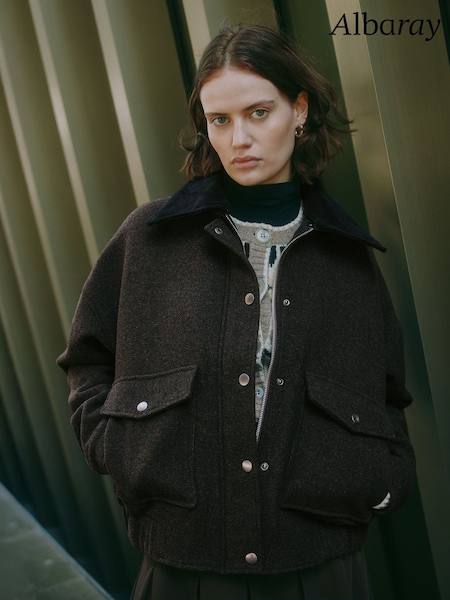 Removable Collar Flannel Brown Jacket (W92499) | £159