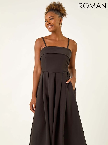 Roman Black Bardot Scuba Midi Dress (W92618) | £70