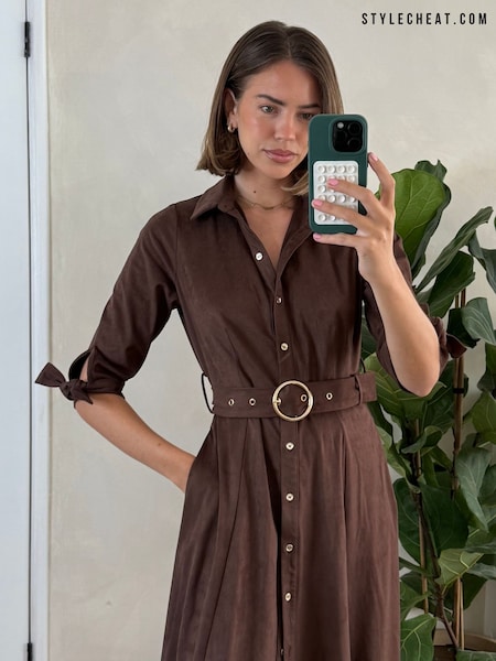 Style Cheat Brown Suedette Daphne Belted Dress (W92678) | £64