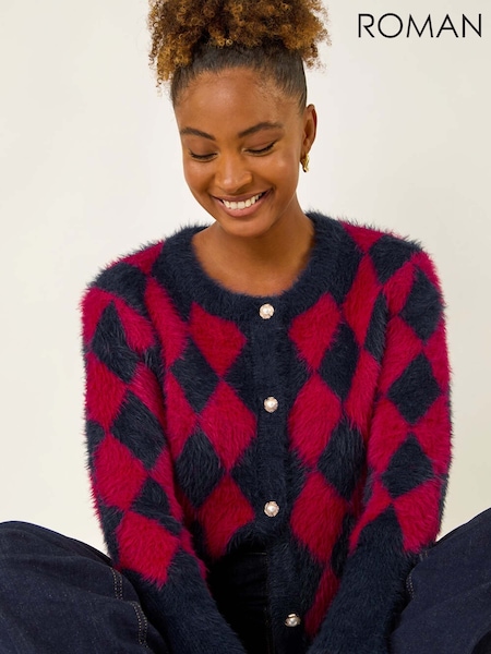 Roman Red Checkered Buttoned Cardigan (W92683) | £45