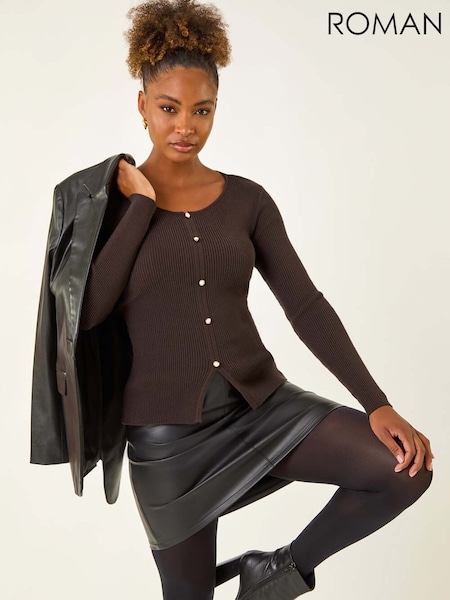 Roman Brown Pearl Ribbed Knit Jumper (W92692) | £40