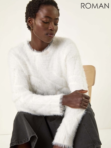Roman White Fluffy Stripe Knit Jumper (W92701) | £42