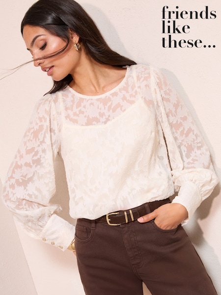 Friends Like These Ivory Long Sleeve Textured Blouse (W93082) | £39