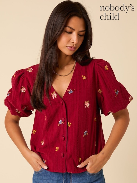 Nobodys Child Red Brooke Embroidered Top (W93138) | £59