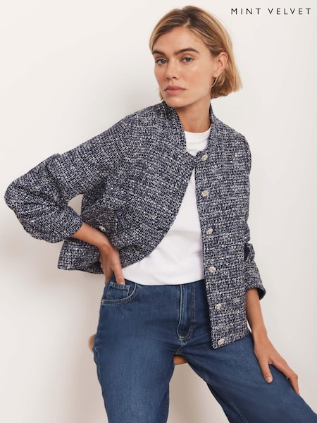 Mint Velvet Blue Boucle Jacket (W93302) | £175