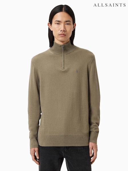 AllSaints Green Kilburn Zip Funnel Jumper (W93324) | £109