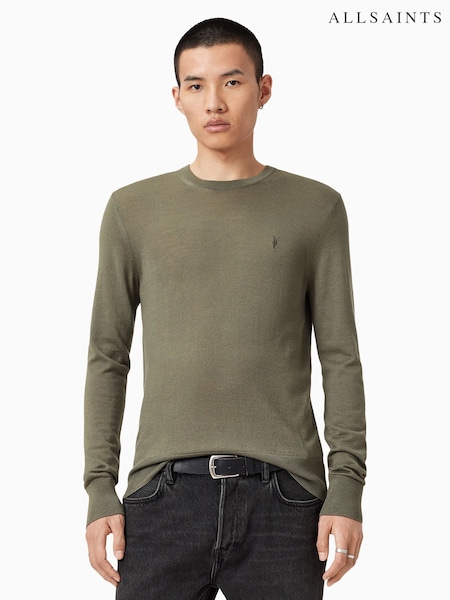 AllSaints Green Mode Merino Wool Crew Neck Jumper (W93325) | £105