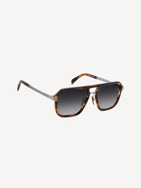 Eyewear by David Beckham Flat Top Rectangular Brown Sunglasses in Tortoise (W93348) | £229