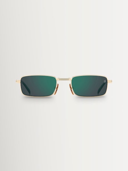 Eyewear by David Beckham Gold Fodable Rectangular Sunglasses in Green Special Edition (W93349) | £255