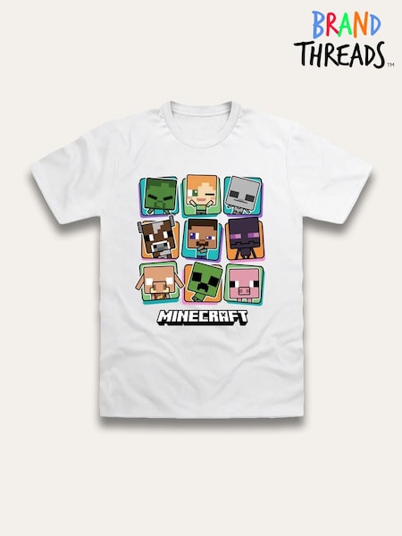 Brand Threads White Minecraft T-Shirt (W93377) | £16