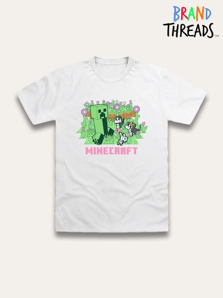 Brand Threads White Minecraft T-Shirt (W93385) | £16