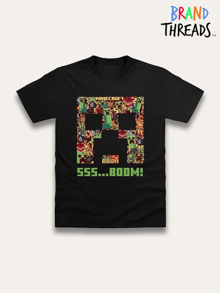 Brand Threads Black Minecraft T-Shirt (W93387) | £16