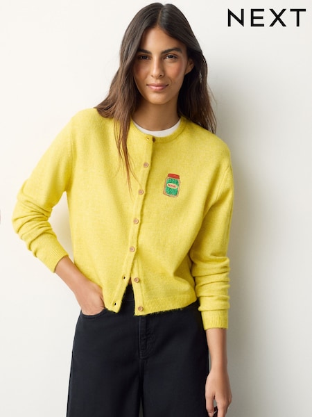 Yellow Pickles Embroidery Crew Neck Knitted Cardigan (W93429) | £32